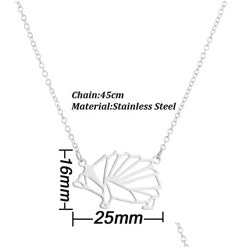 Pendant Necklaces Origami Animal Pendant Necklace For Men Women Stainless Steel Jewelry Cute Hedgehog Geometric Necklaces Choker Jewel Dhzdy