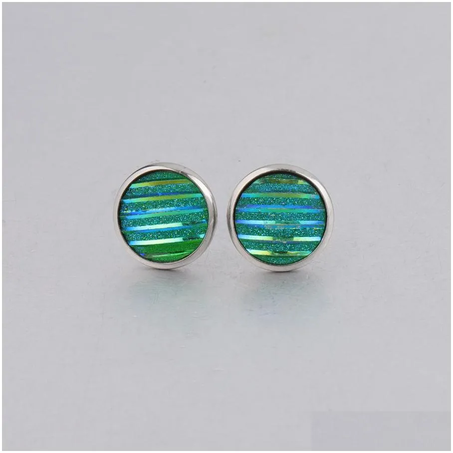 Stud 12Mm Striped Druzy Drusy Stainless Steel Stud Earrings Glittery Bright Gypsophila Resin Cabochon Earring For Women Jewelry Gift J Dhv4G