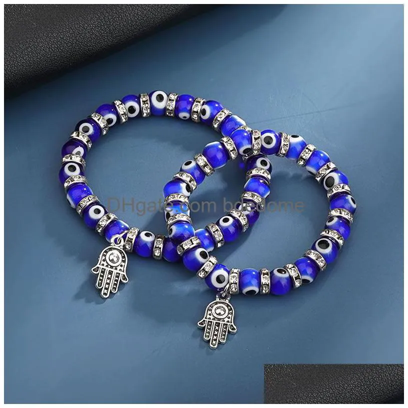 Beaded Hand Evil Blue Eye Charms Strand Bracelets Bangles Beads Turkish Pseras For Women Jewelry Wholesale Jewelry Bracelets Dhxzb