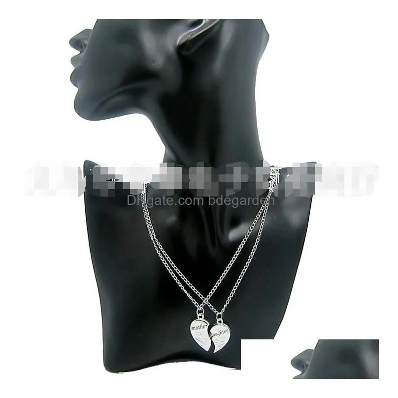 heart pendant jewellery 2 pieces mother together with daughter zinc alloy chain length 50cm pendant necklace silver