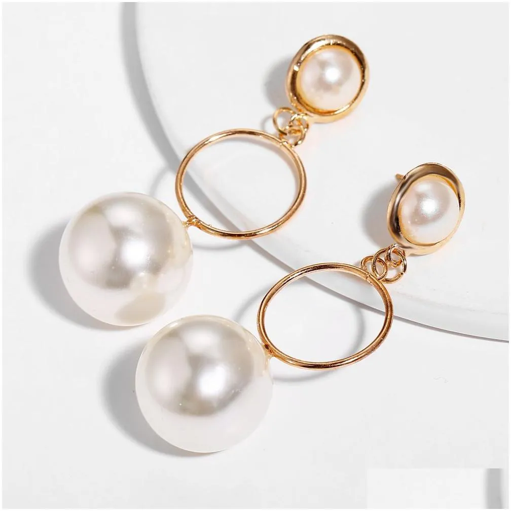 Dangle & Chandelier Boho White Circle Imitation Pearl Pendant Drop Dangle Earrings Creative Retro Korean Gold Plated Jewelry Accessori Dhpks