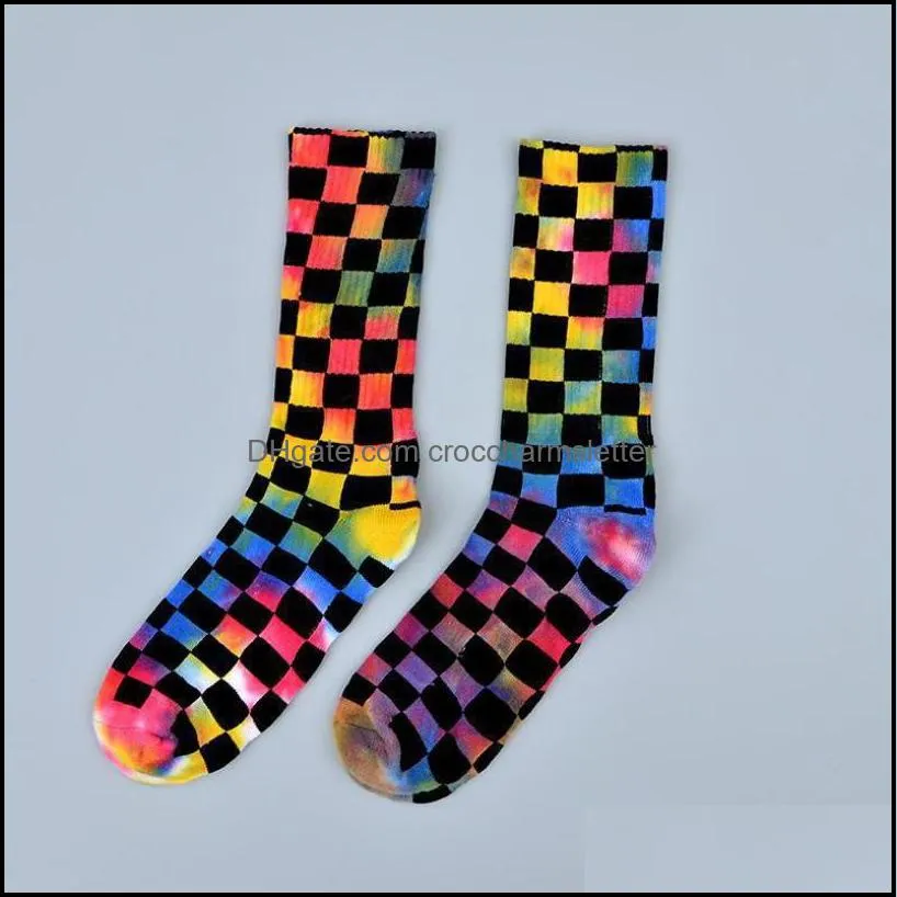 socks hiphop skateboard fashion tie-dye plaid cotton colorful vortex fluorescence funny happy men and women girls sockings