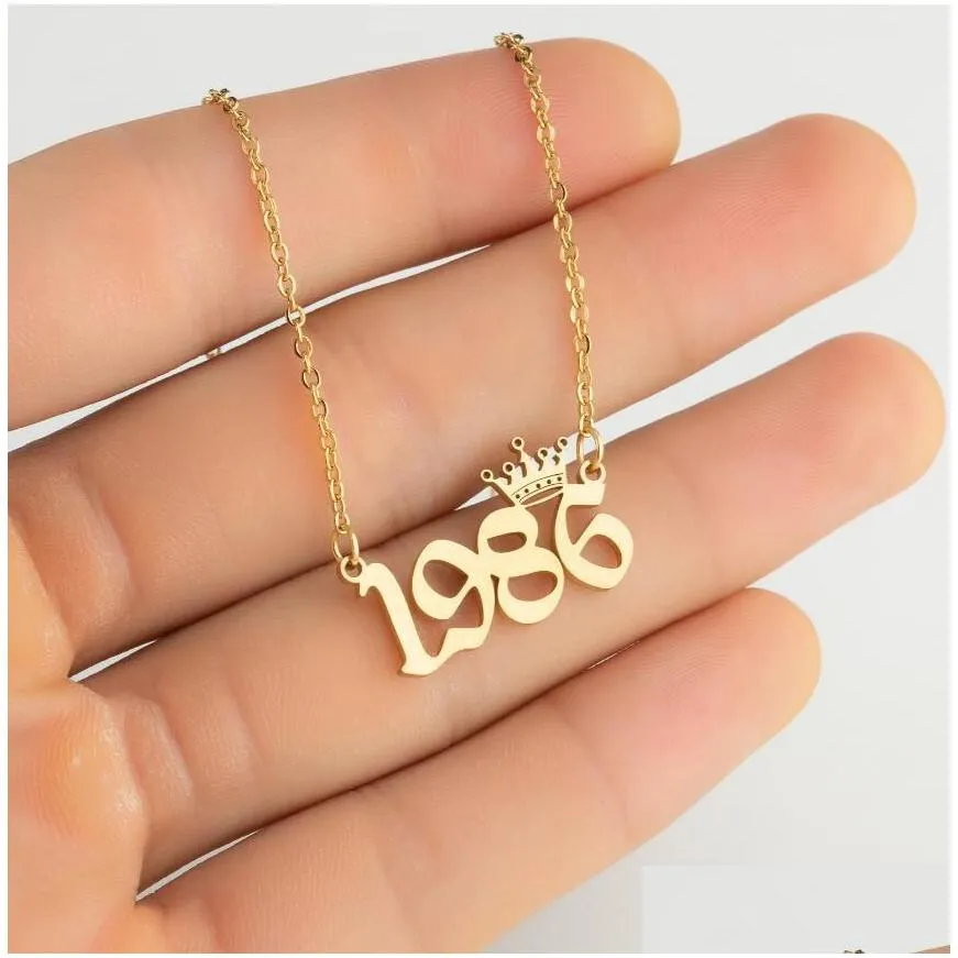 personalized birth year number necklaces custom crown initial necklace pendants for women girls birthday jewelry special years