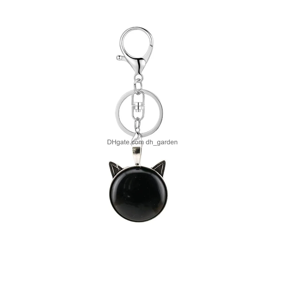 natural crystal keychain alloy keychain colorful elegant crystal cat head shape keychain handbag wallet small pendant