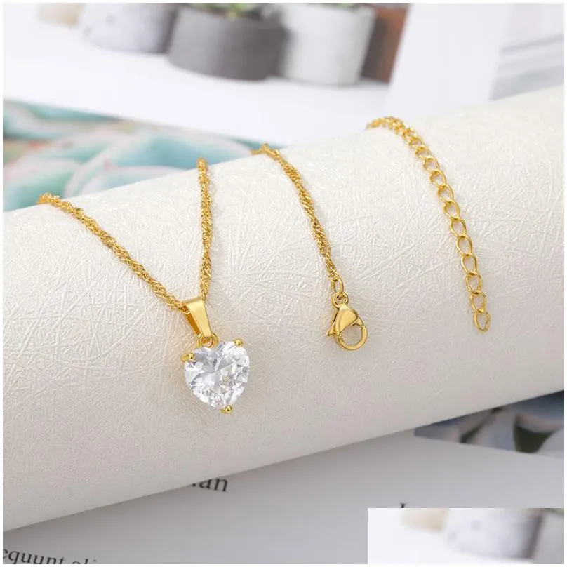 Pendant Necklaces Fashion Heart Necklace For Women Couple Lovers Gold Stainless Steel Chain Chocker Female Pendant Necklaces Cute Zirc Dh831