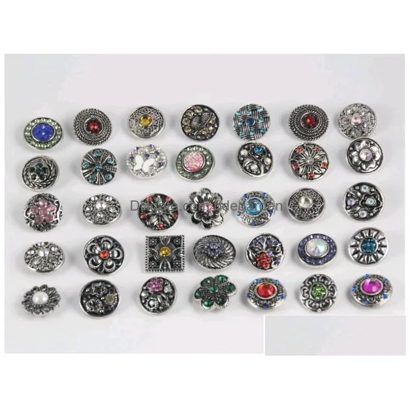 wholesale 18mm metal snap button 50pcs lot mix many designs charm rhinestone styles diy snaps buttons jewelry noosa chunk