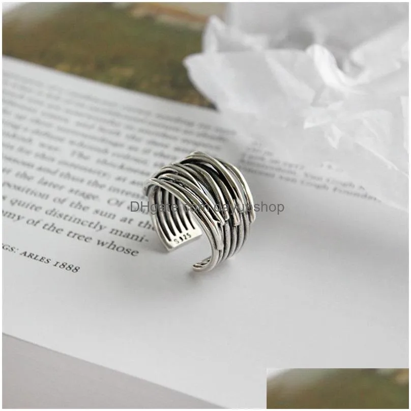 Other Authentic 925 Sterling Sier Mtilayer Wrap Open Rings For Women New Vintage Female Adjustable Statement Ring Jewelry Necklaces Pe Dh7Wz