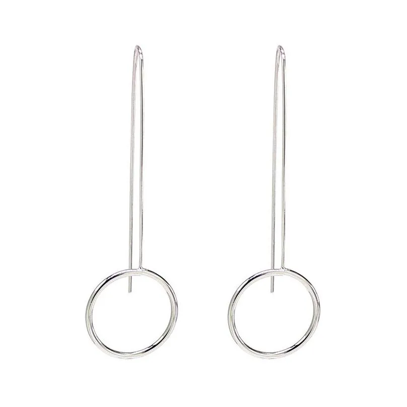 1pair minimalist long bar pendant hoop dangle earrings for sexy women personality gold metal color round circle earring jewelry