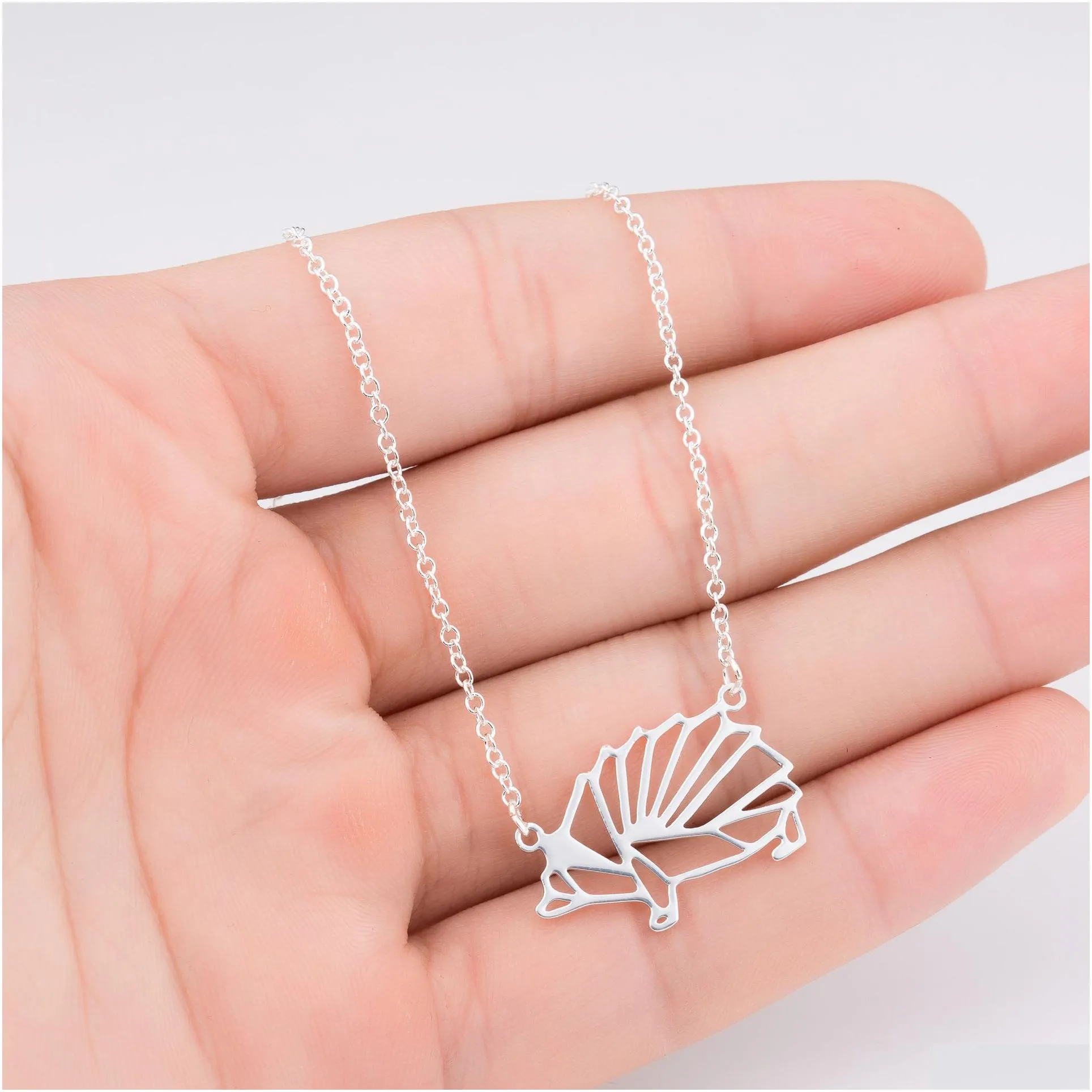 Pendant Necklaces Origami Animal Pendant Necklace For Men Women Stainless Steel Jewelry Cute Hedgehog Geometric Necklaces Choker Jewel Dhzdy