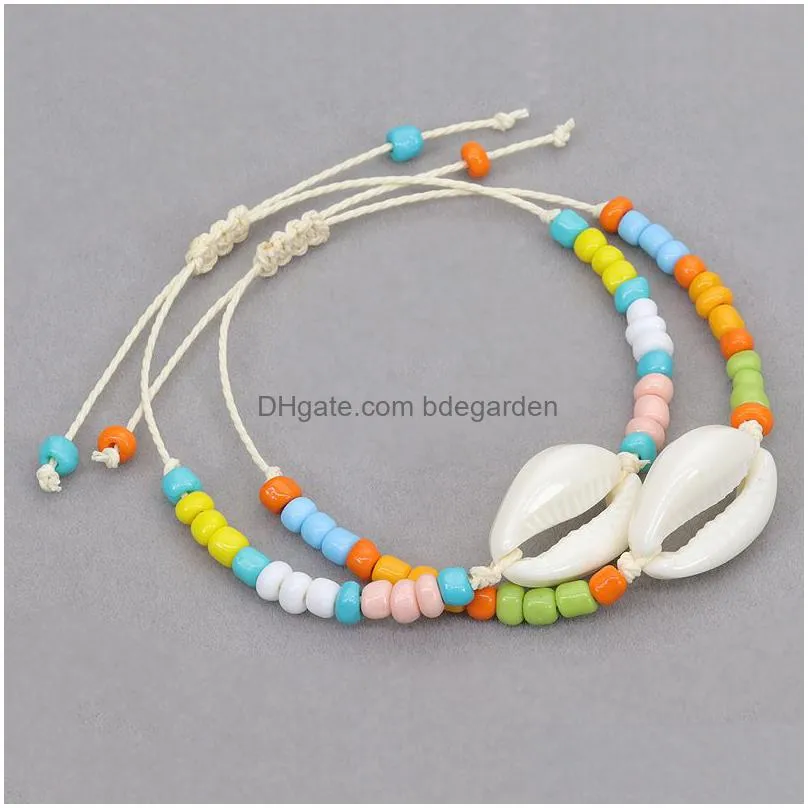 Charm Bracelets Ankle Chain Woven Bracelet Acrylic Shell Colorf Rice Beads Anklet Bohemian Rope Hand Ornaments Jewelry Bracelets Dhbd3