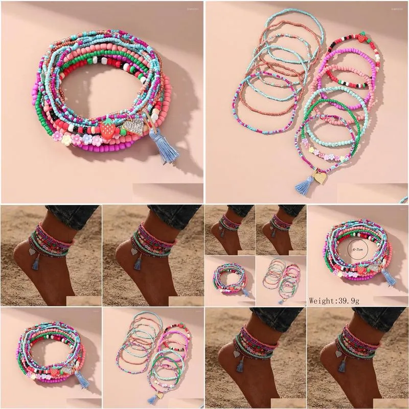 Anklets Boho Colorful Beaded Beads For Women Summer Ocean Beach Tassel Ankle Bracelet Foot Leg Jewelry Gift