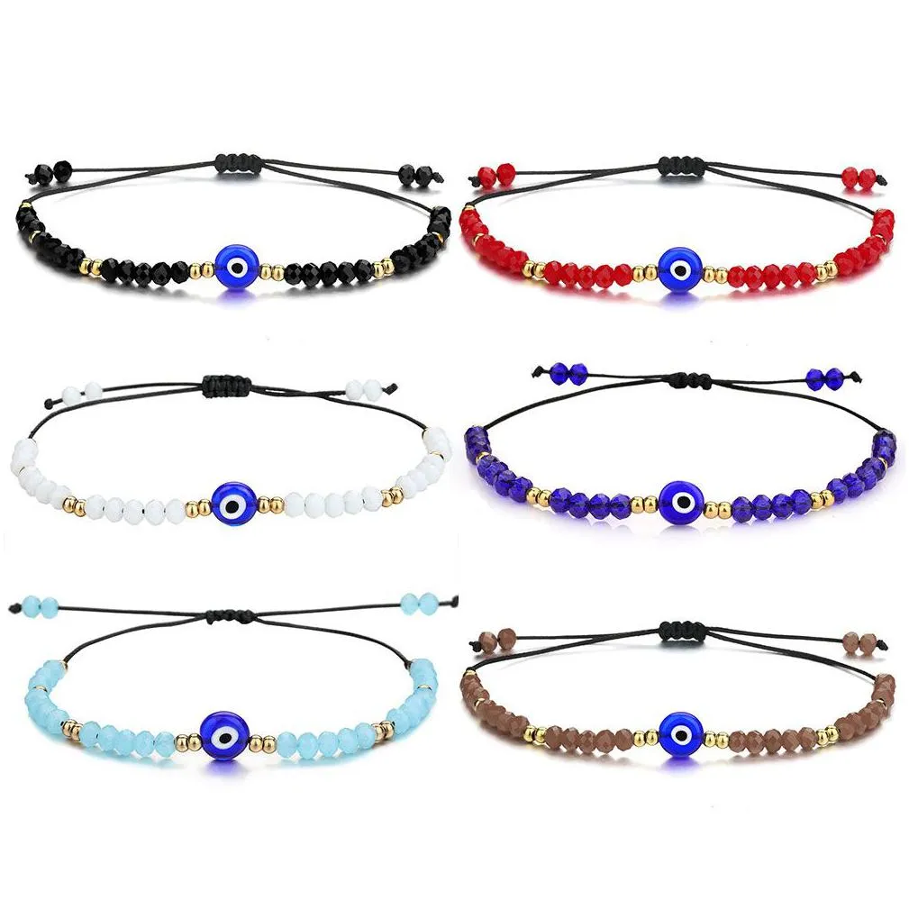 Beaded Braided Evil Blue Eye Strands Bracelet Handmade Jewelry Colorf Crystal Beads Bracelets For Women Girl Jewelry Bracelets Dhkf4