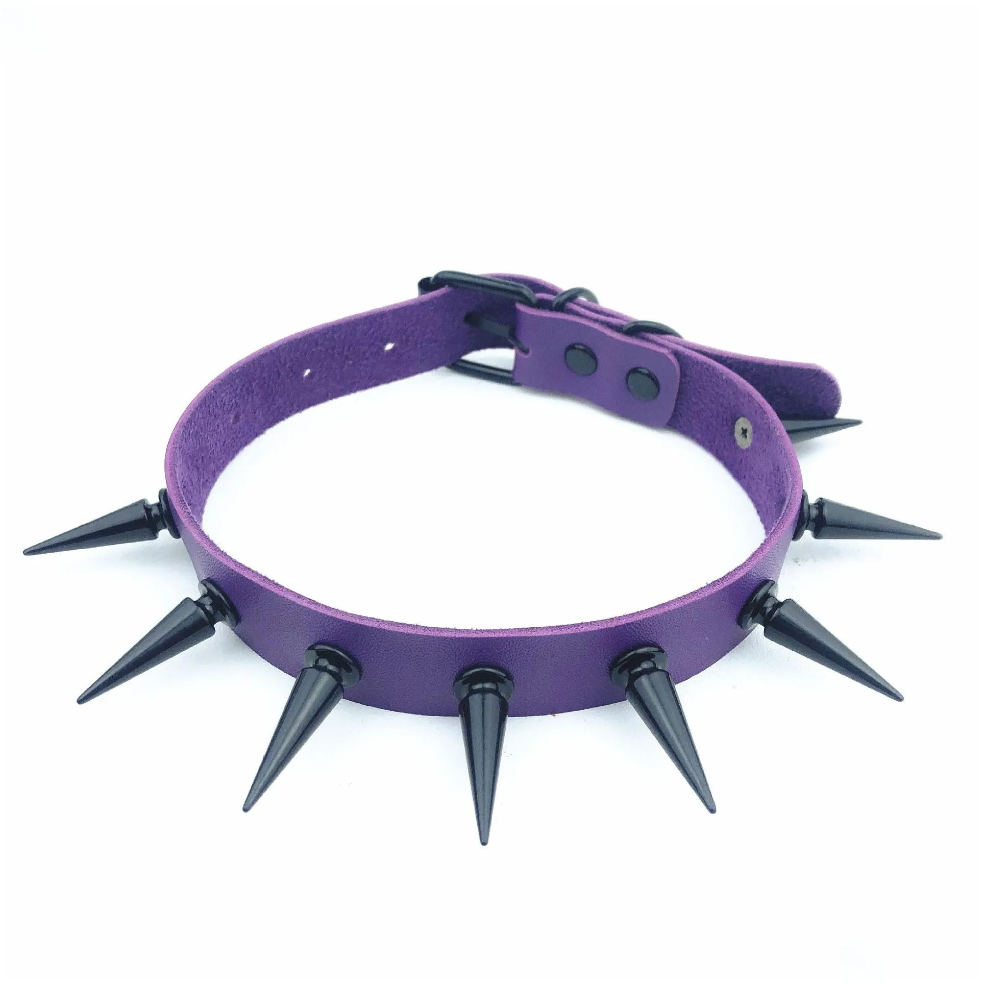 Chokers Gothic Black Spiked Punk Choker Collar Spikes Rivets Studded Chocker Necklace For Women Men Bondage Cosplay Goth Jewelry Jewel Dhkwt