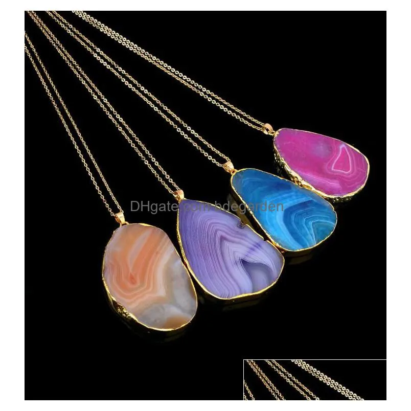 natural stone colorful crystal cutting texture pendant necklace different designs neck sweater chain mix fashion jewelry