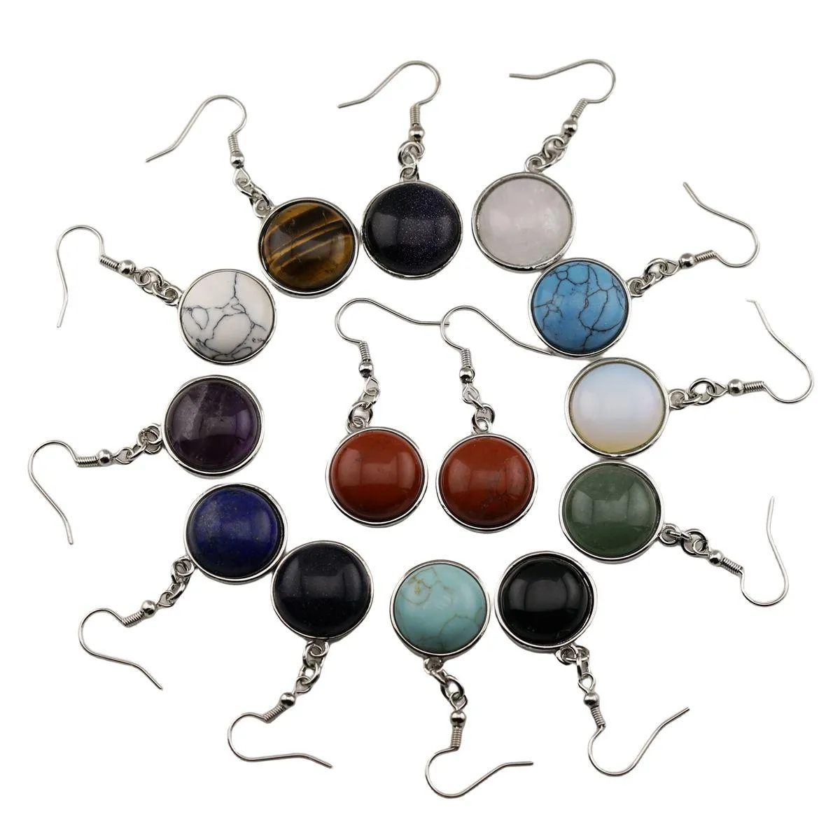 south american minimalist circular earrings natural stone crystal earrings women`s fish hook earrings holiday gifts