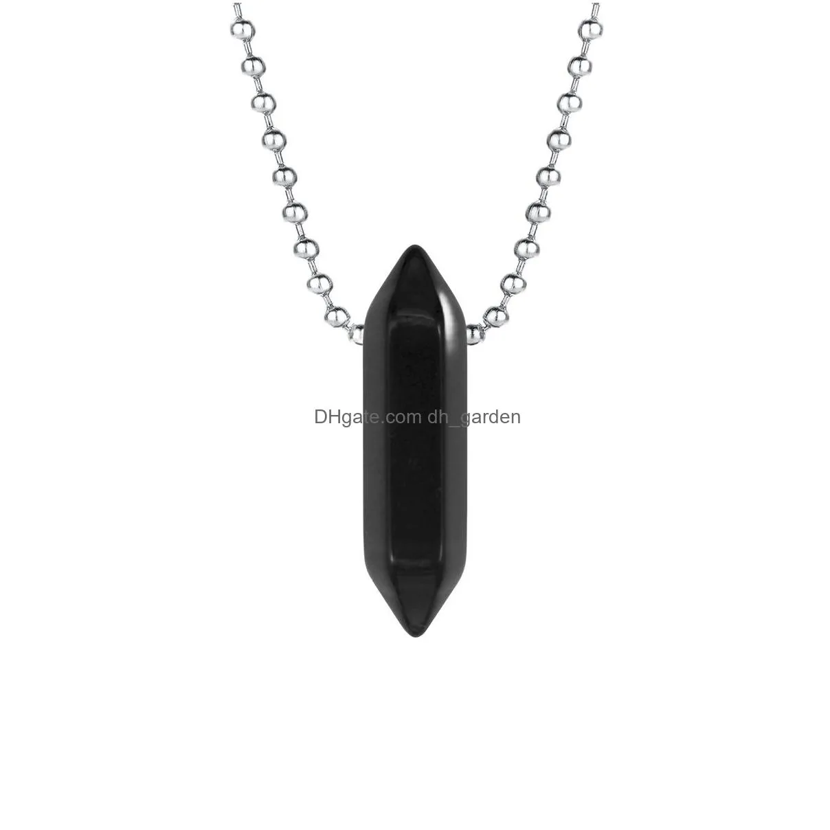 minimalist style natural gem double pointed hexagonal column pendant necklace chakra crystal protector gem