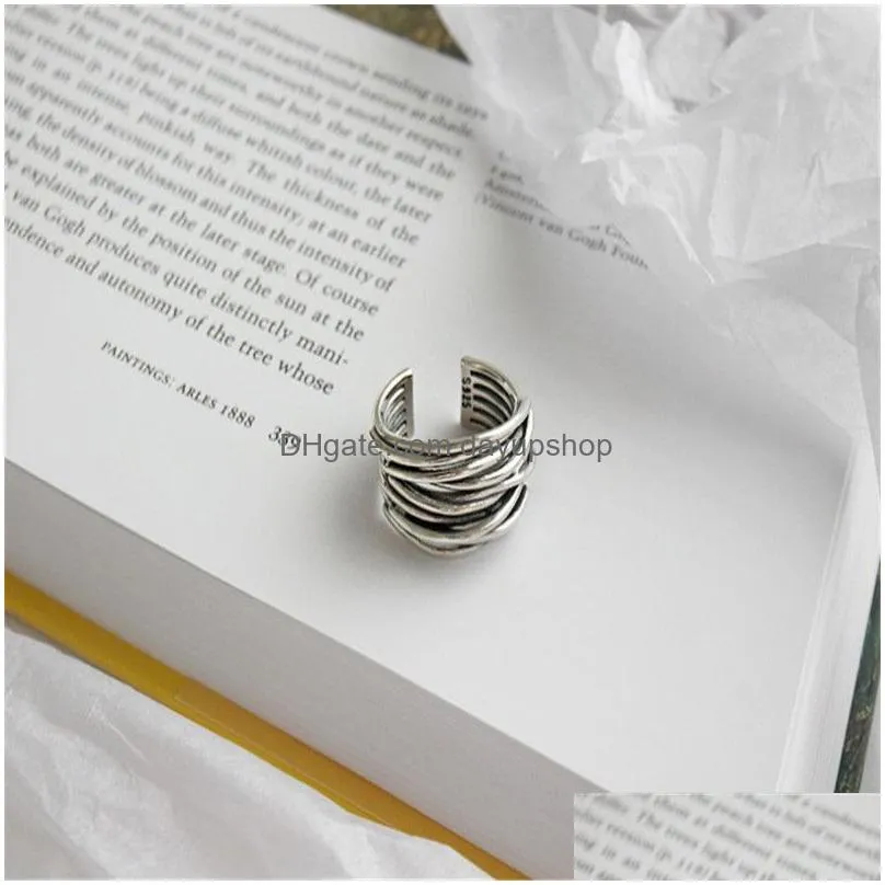 Other Authentic 925 Sterling Sier Mtilayer Wrap Open Rings For Women New Vintage Female Adjustable Statement Ring Jewelry Necklaces Pe Dh7Wz