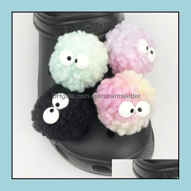 wholesale winter cute furry 3d charm luxury charms plastic warm button black buckles parts accessories fit for diy clogs shoe charms