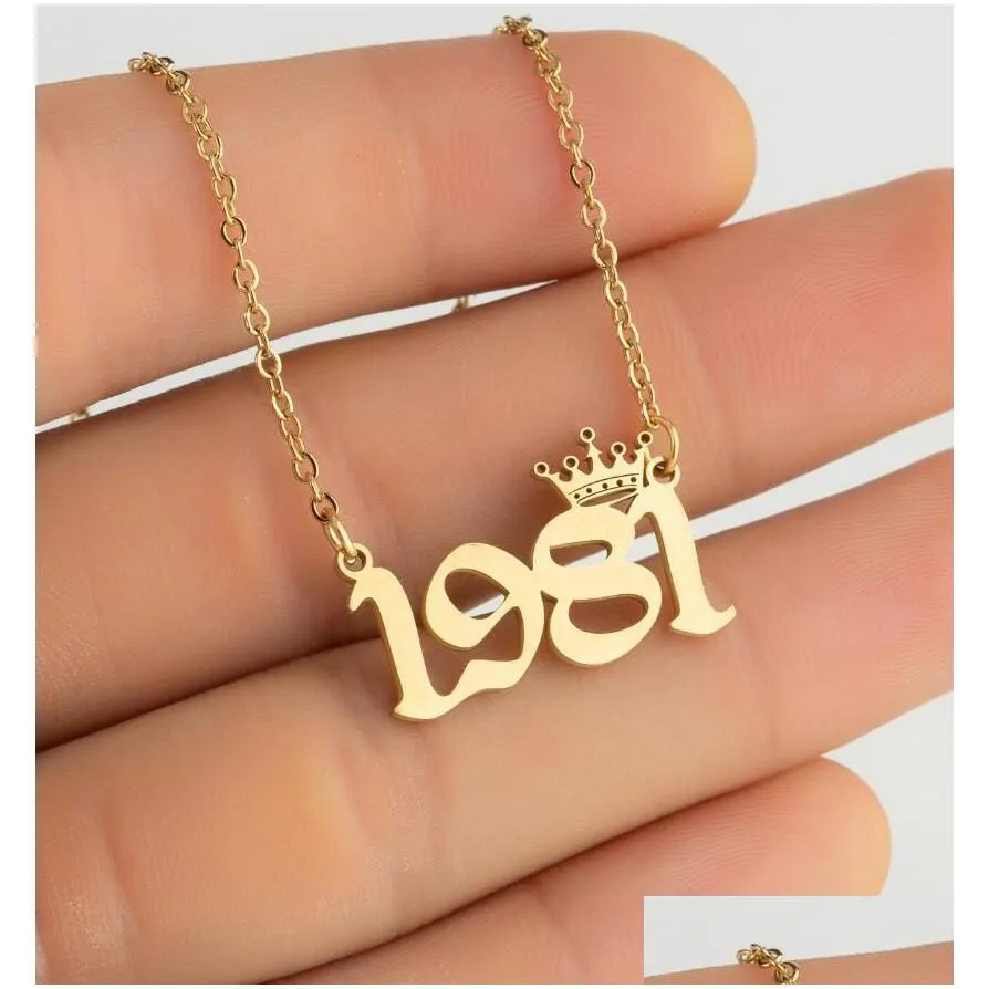 personalized birth year number necklaces custom crown initial necklace pendants for women girls birthday jewelry special years