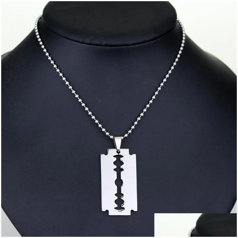 Pendant Necklaces Personality Sier Color Punk Blade Tag Trendy Mens Razor Pendant Necklace Male Shaver Shape Ornament Wholesale Jewelr Dhsih