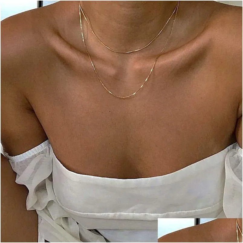 Chains Women Gold Color Choker Necklaces Thin Chain On The Neck Minimalist Pendant Jewelry 2021 Chocker Collar For Girl Jewelry Neckla Dhn5L