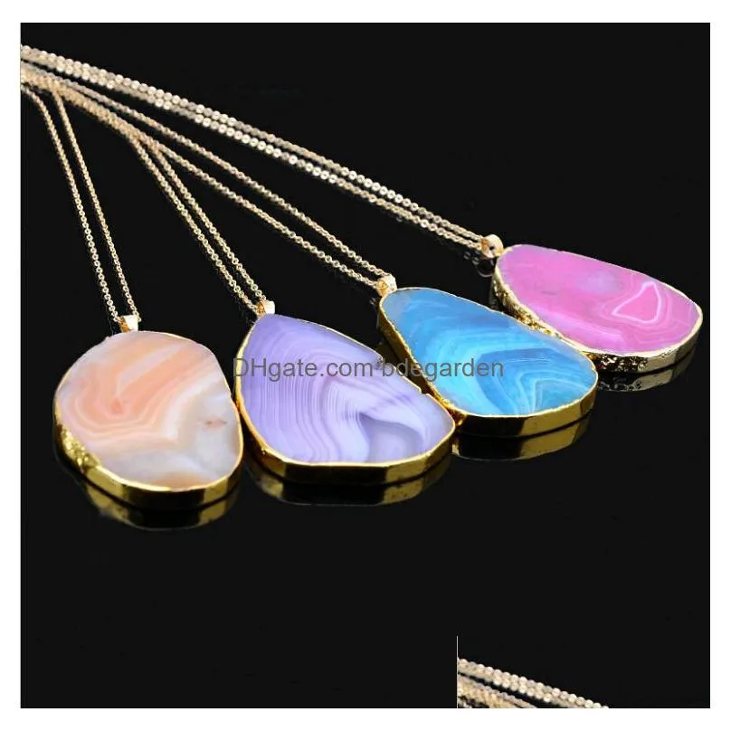 natural stone colorful crystal cutting texture pendant necklace different designs neck sweater chain mix fashion jewelry