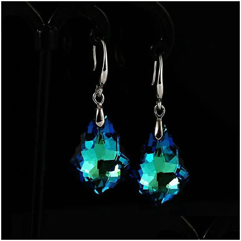 Dangle & Chandelier Sier Austrian Crystal Colorf Baroque Leaf Fashion Dangle Earring Jewelry Good Gift Drop Earrings Wholesale Jewelry Dhha2