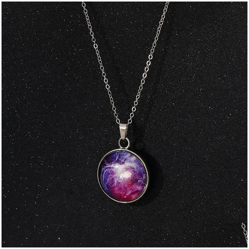 double-sided glass gemstone pendant necklaces starry sky in the solar system gem universe milky way star chain necklace jewelry gifts for men