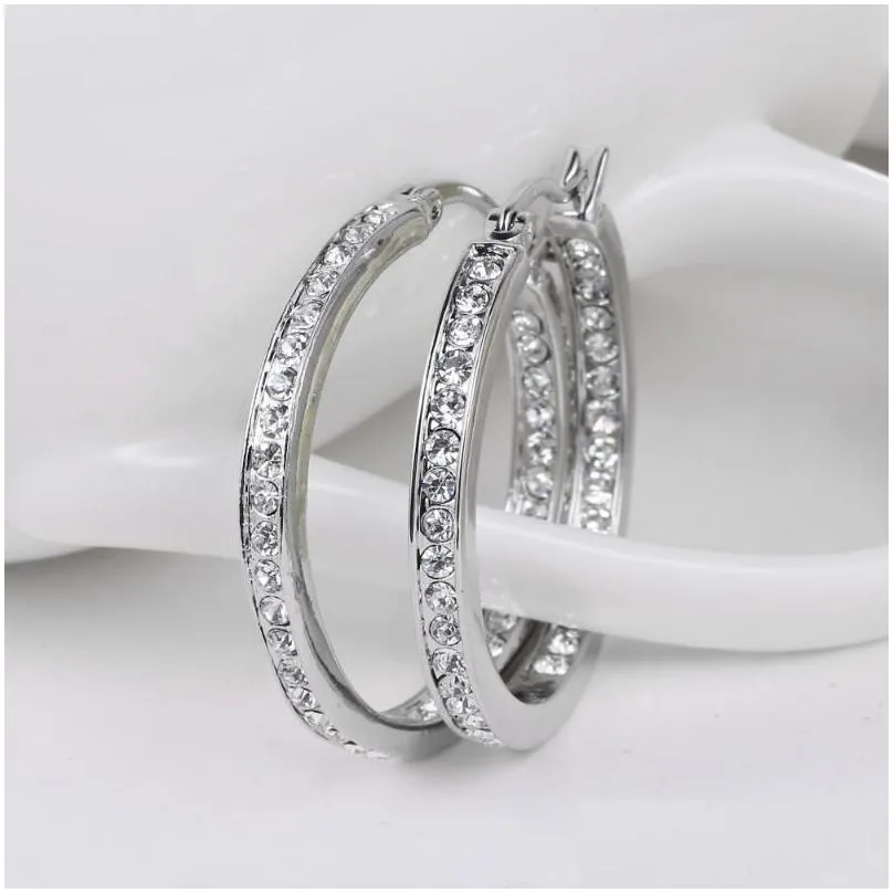 Hoop & Huggie Est Luxury Silver Color Large Round Earrings For Women Gift With Austrian Crystal JewelryHoop HuggieHoop