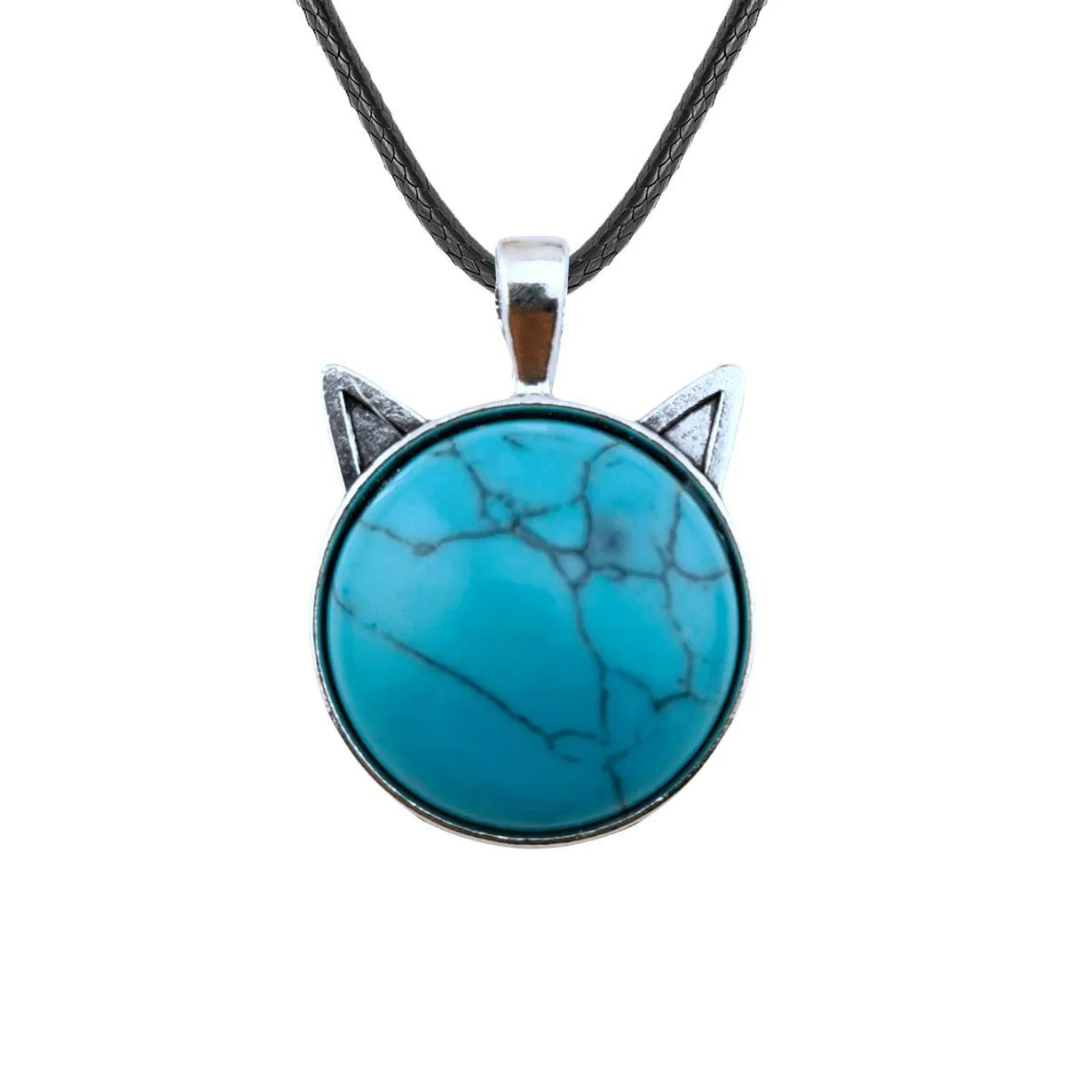 Pendant Necklaces Cute Cat Head Pendant Necklace With Natural Healing Crystal Belt Leather Rope Birthday Gift For Friends Jewelry Neck Dhajl