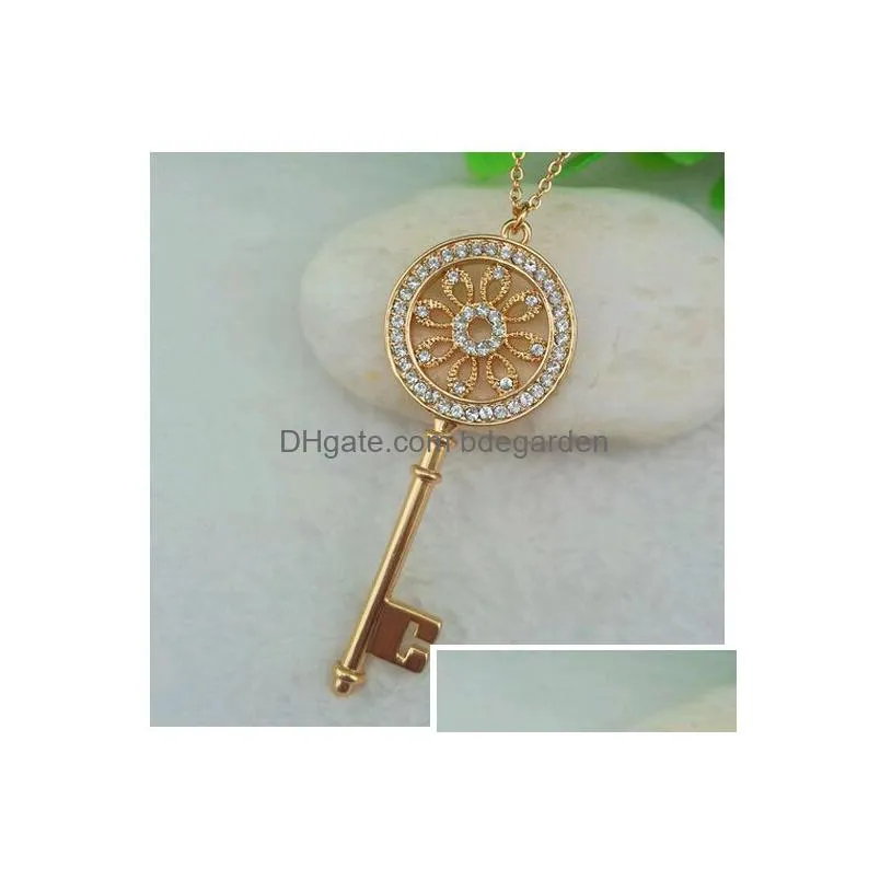 high grade rhinestone tennis graduated key pendant thick gold plated fill long sweater chain vintage necklace crystal jewelry for men