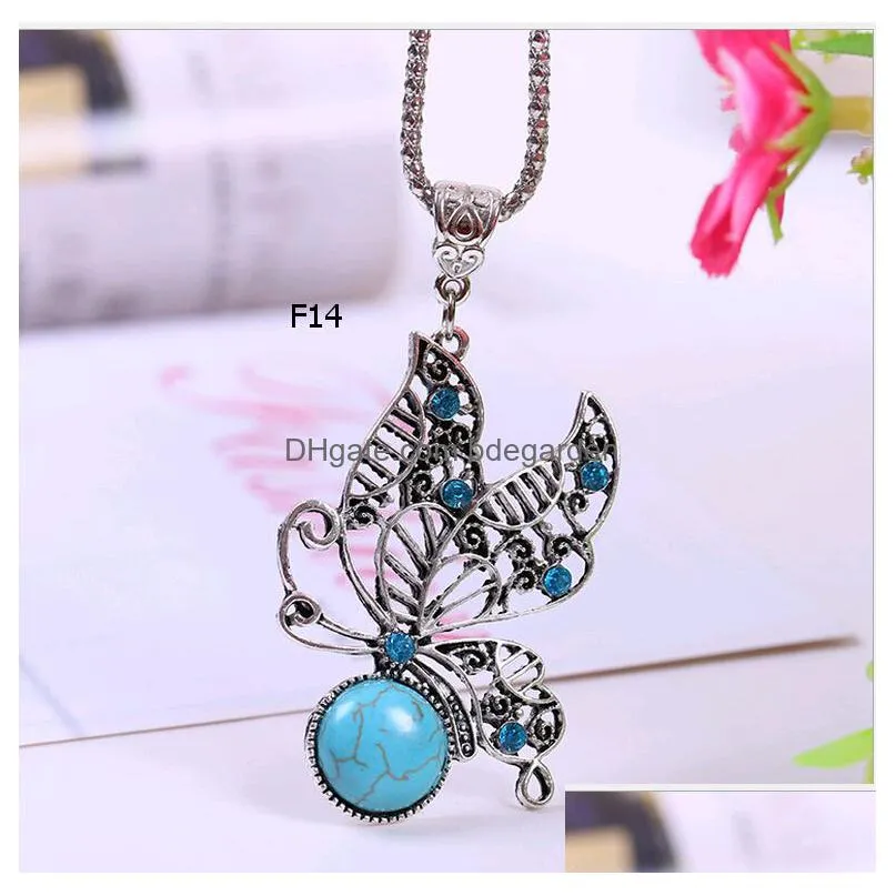 wholesale tibetan silver jewelry in bulk personality turquoise chokers necklace cheap european hollow-out many styles pendants 18