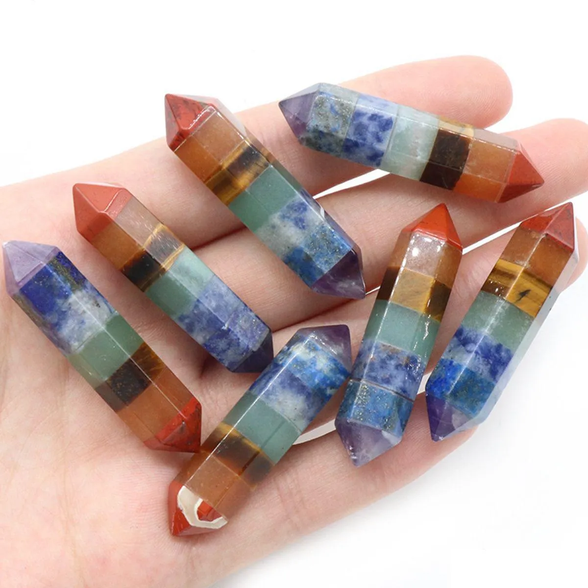 natural gemstone 7 chakra double pointed hexagonal pillar for jewelry diy hexagonal pillar energy healing crystal