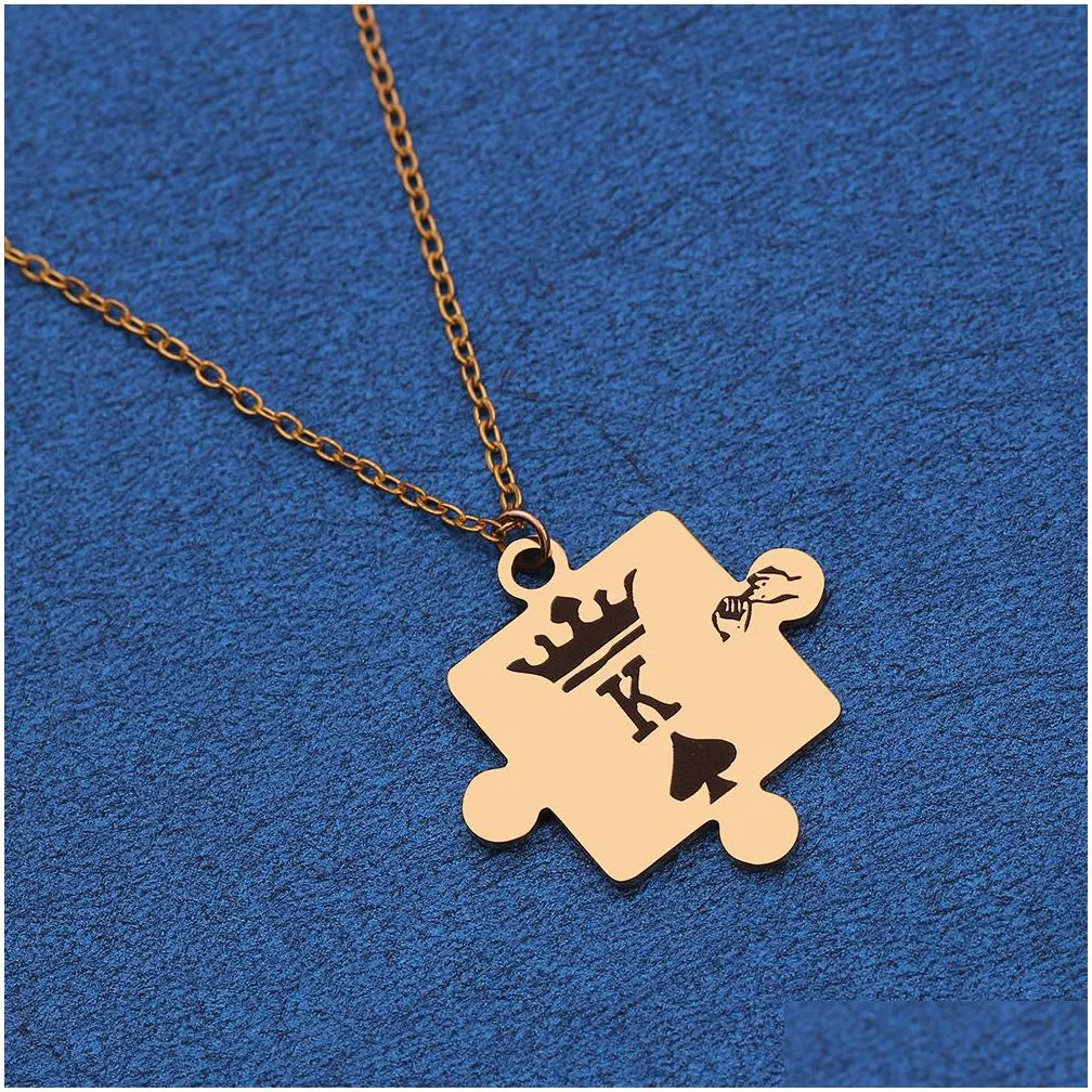 Pendant Necklaces Letters K Q Couple Necklaces With Crown Stainless Steel Tag Pendant Necklace King Queen Engraved Men Jewelry Gift Je Dhb9U
