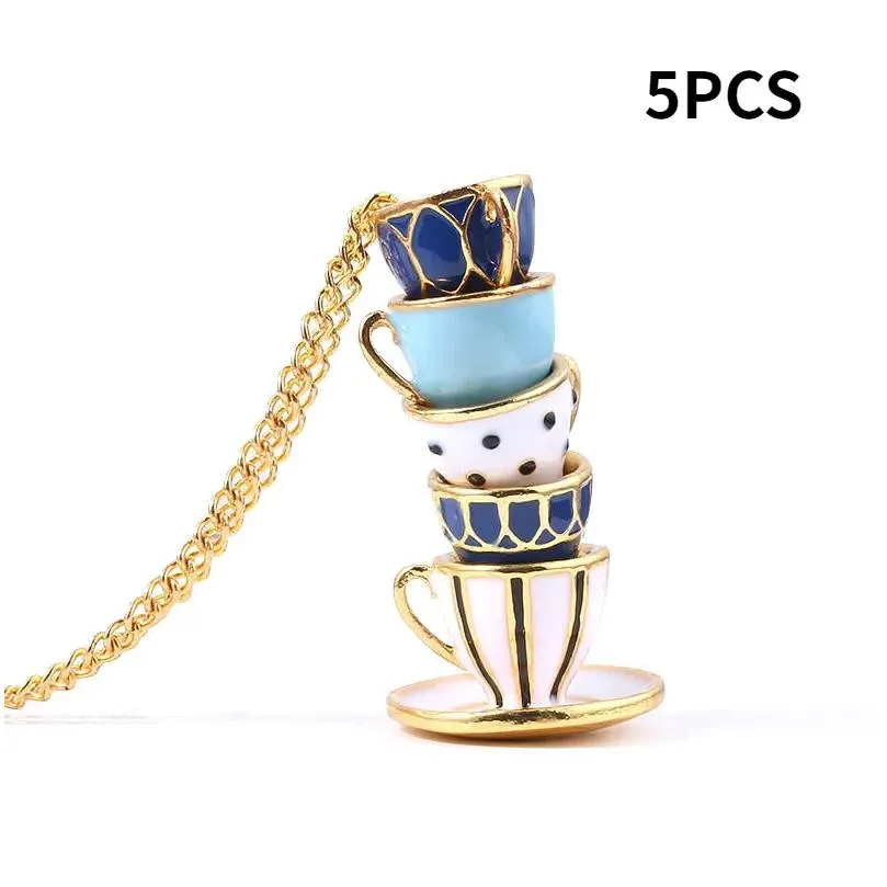 Pendant Necklaces European And American Fashion Brand Enamel Glaze Teacup Coffee Cup Necklace Metal Sweater Chain Jewelry For Girls