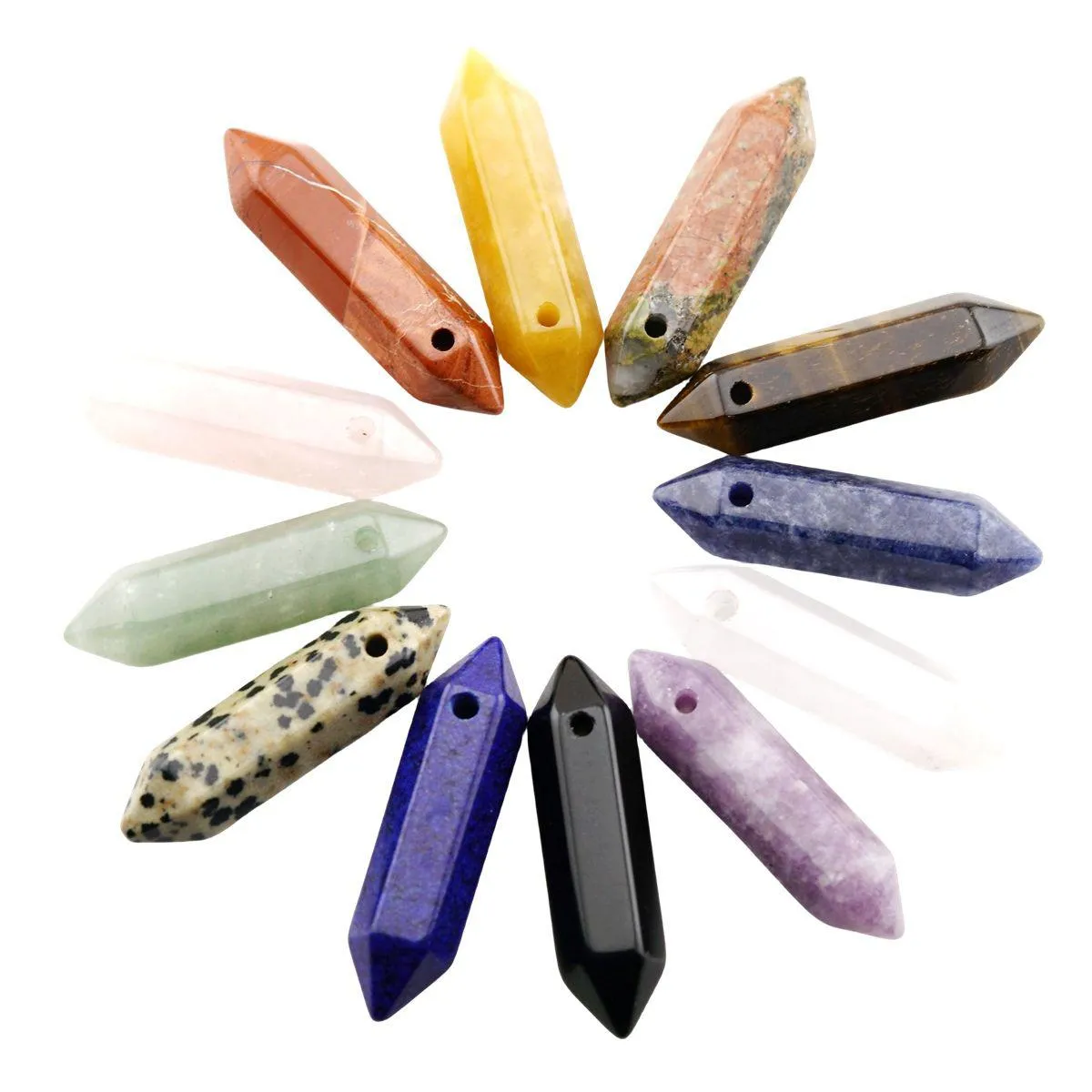 Lockets Natural Gemstone Cross Hole Double Pointed Hexagonal Pillar Chakrat Crystal Diy Handmade Material Bracelet Necklace Accessorie Dhbn4