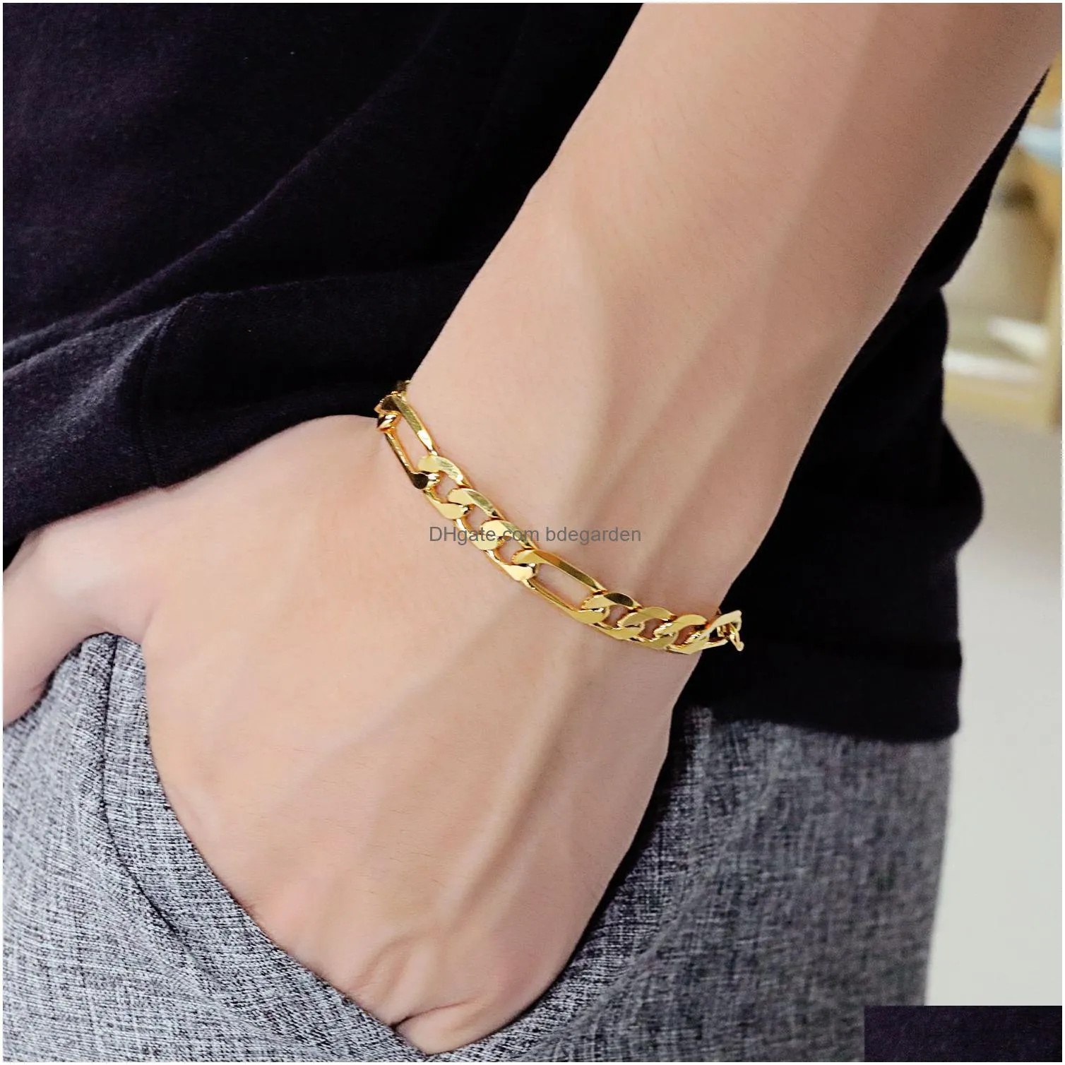 21cm copper gold plated link chain bracelets for men ethnic cool charm hand wristband boys jewelry