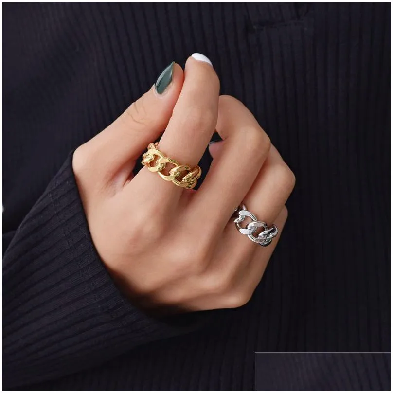 Band Rings Fashion Women Geometry Punk Ring Euramerican Style Retro Alloy Chain Rings Jewelry Accessories Good Friend Party Gift Jewel Dhpql