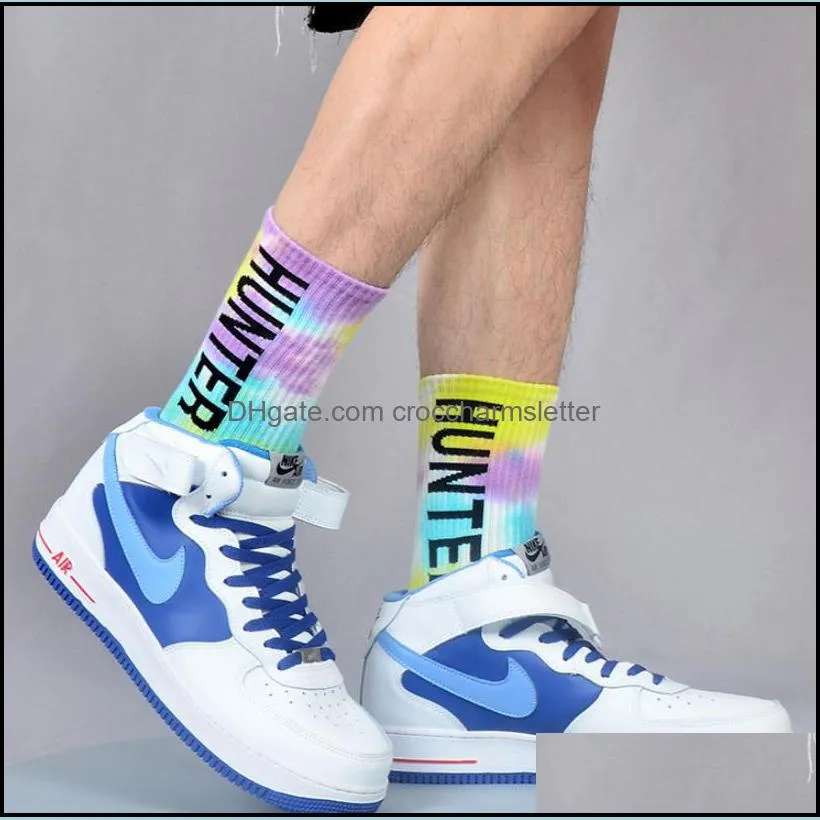 tie-dye socks men and women cotton socks high-cut ins street tide socks european and american skateboard long tube couple