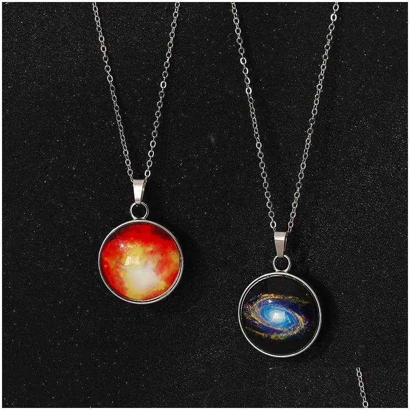 double-sided glass gemstone pendant necklaces starry sky in the solar system gem universe milky way star chain necklace jewelry gifts for men