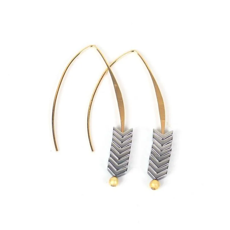 Dangle & Chandelier 2021 Fashion Bohemia Dangle Earrings Golden Copper V Shaped Arrow Hematite Drop For Women Retro Earring Hook Jewel Dhhh1