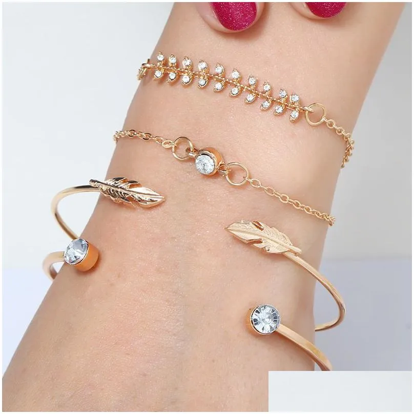 Charm Bracelets Bohemian Gold Color Leaf Open Bracelet Set For Women Punk Vintage Bracelets Bangles Jewelry Christmas Gift Jewelry Bra Dhupn