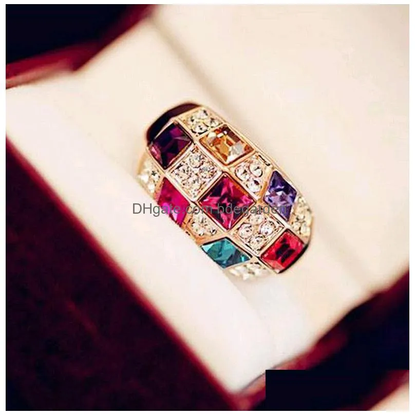 luxury jewelry austrian crystal gemstone rings mixed color colorful channel setting ring for men women low prices