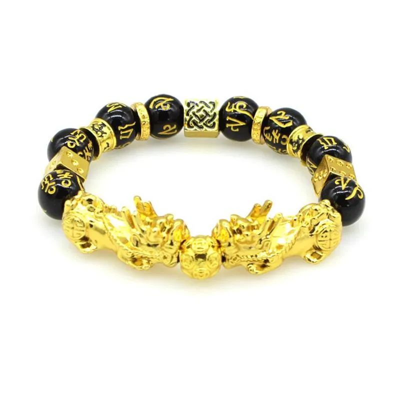 Beaded Obsidian Stone Beads Pixiu Strand Bracelet Black Wealth Feng Shui Bracelets Luck Bangle For Women Man Jewelry Bracelets Dhxtu