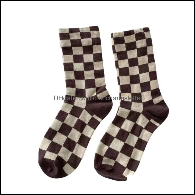 stockings tube stockings checked stockings fashion socks fashion checkerboard women s cotton medium black and white