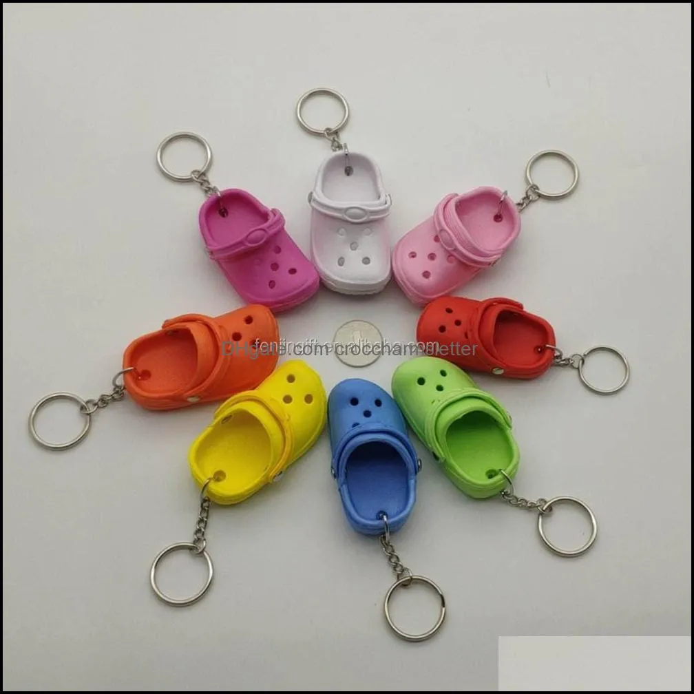 wholesale 3d mini shoe keychain shoes srocs key chain clog sandal party favors key chains cute eva plastic foam hole sandals slippers