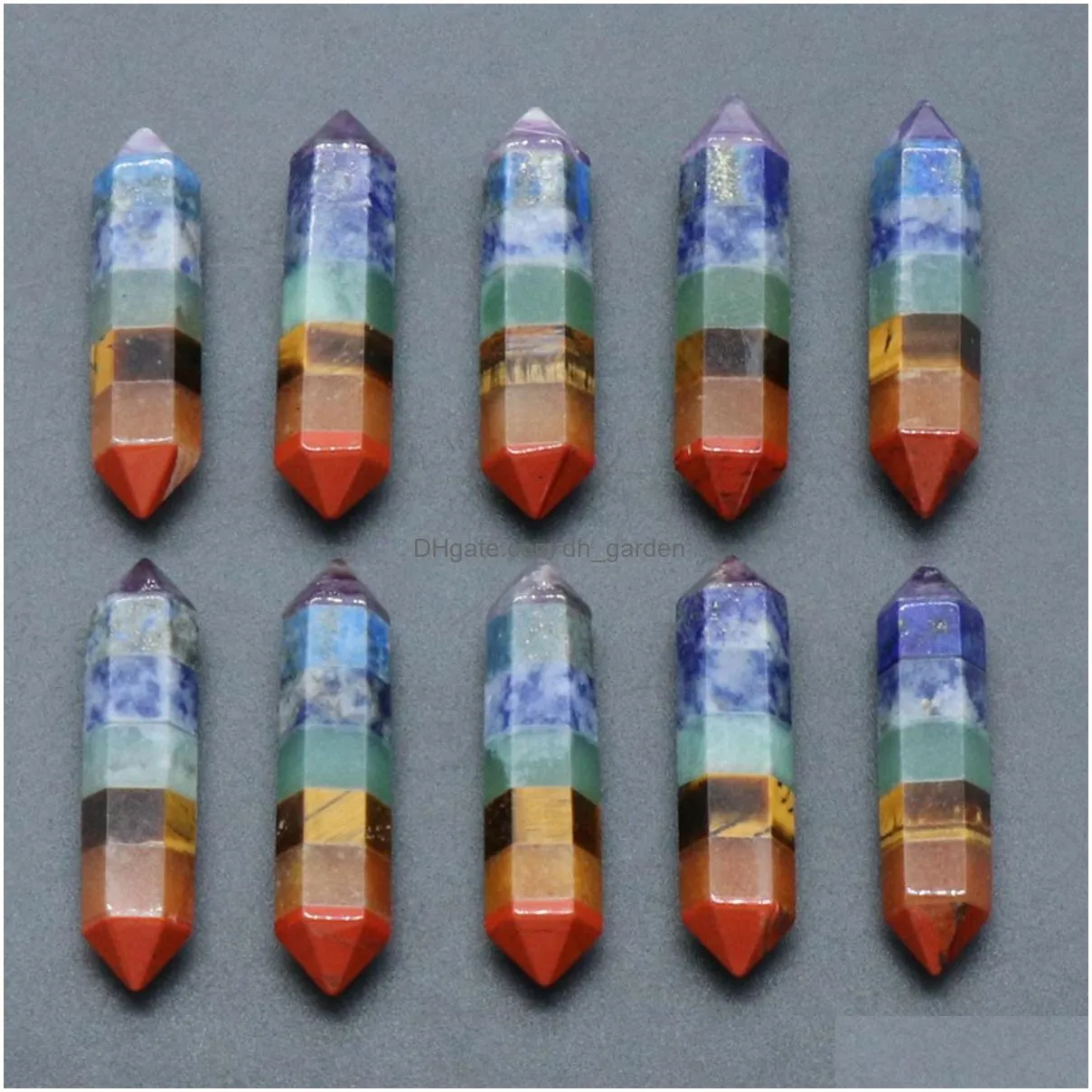 natural gemstone 7 chakra double pointed hexagonal pillar for jewelry diy hexagonal pillar energy healing crystal