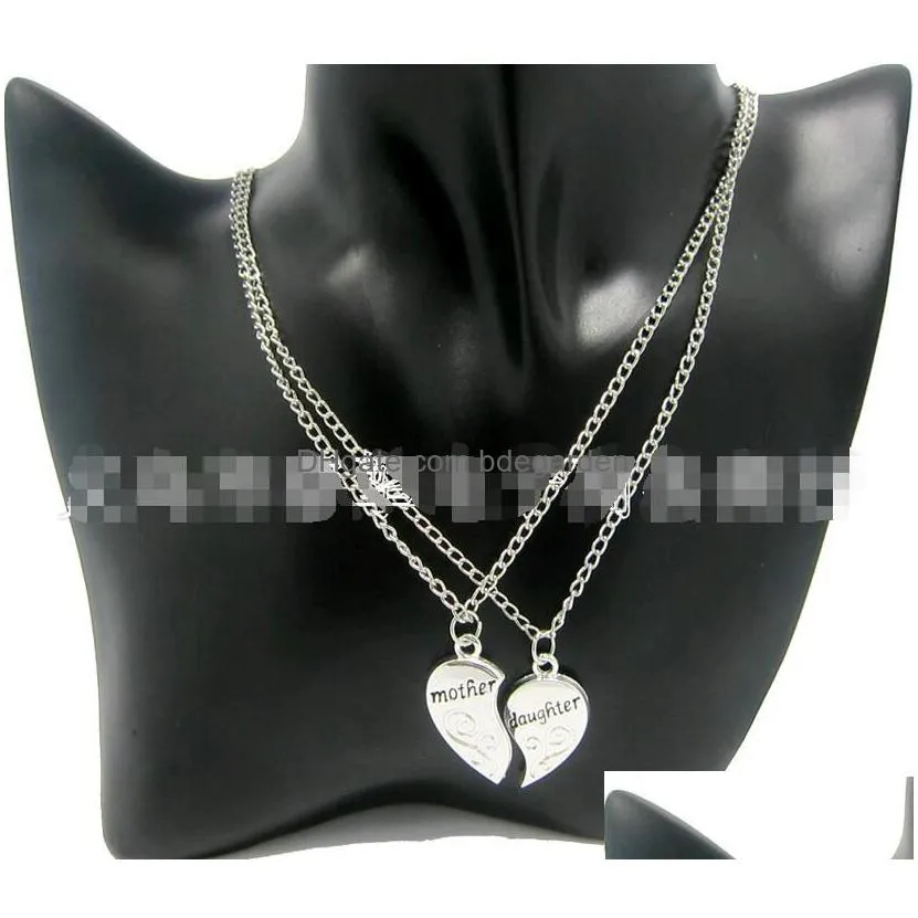 heart pendant jewellery 2 pieces mother together with daughter zinc alloy chain length 50cm pendant necklace silver