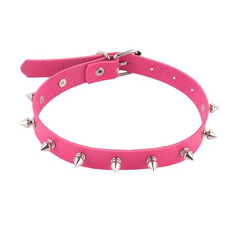 Chokers Y Gothic Pink Spiked Punk Choker Collar With Spikes Rivets Women Men Studded Chocker Necklace Goth Jewelry Jewelry Necklaces P Dh8Ws