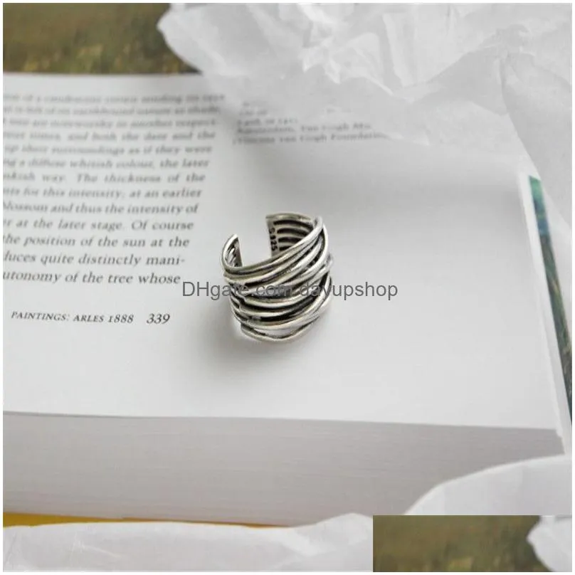 Other Authentic 925 Sterling Sier Mtilayer Wrap Open Rings For Women New Vintage Female Adjustable Statement Ring Jewelry Necklaces Pe Dh7Wz